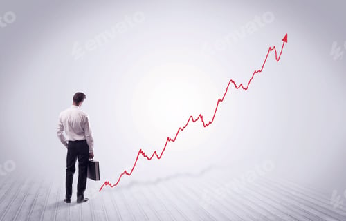 Preview: Elegant Business Person Standing With His Back Looking At Growing Graph Chart In Space Concept