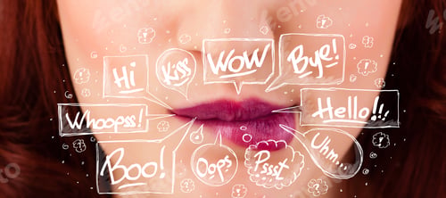Preview: Beautiful Red Lips With White Speech Bubbles Close Up