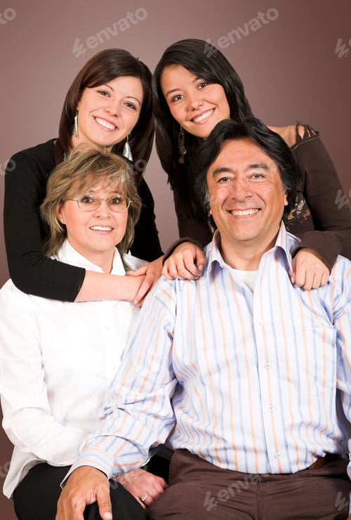 Preview: Happy Latin American Family Over A Brown Background