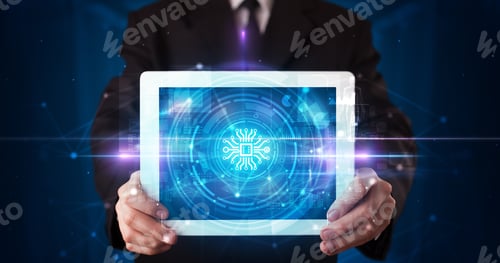 Preview: Hand Holding Tablet With Online Security And Data Protection Concept