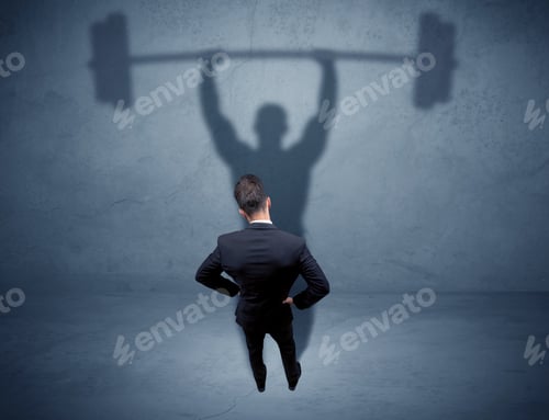Preview: A Confident Young Elegant Salesman With Briefcase Facing A Wall, Looking At His Strong, Weight