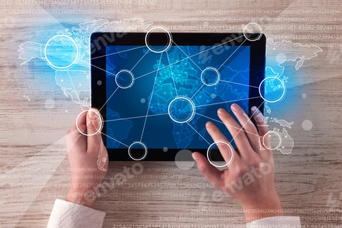 Preview: Caucasian Business Hands Working On Tablet.
