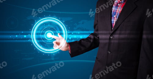 Preview: Young Businessman Pressing High Tech Type Of Modern Buttons