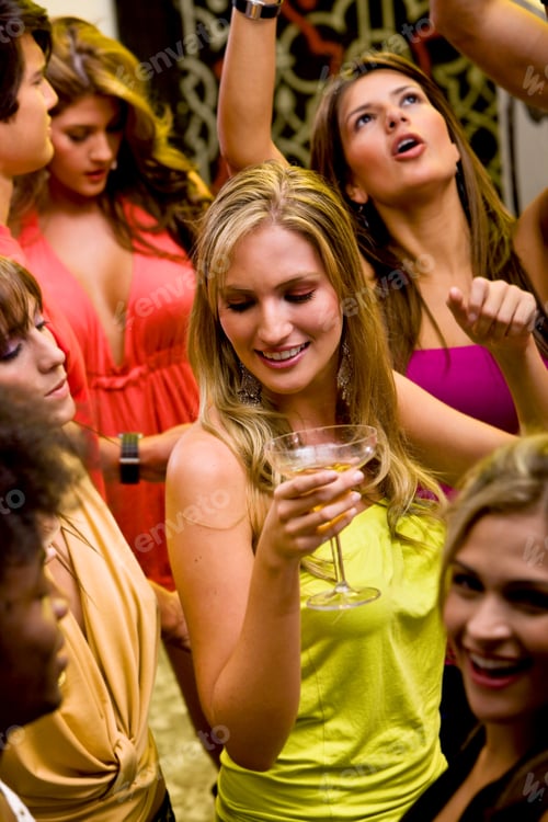 Preview: Group Of Happy Friends Smiling In A Bar Or A Nightclub