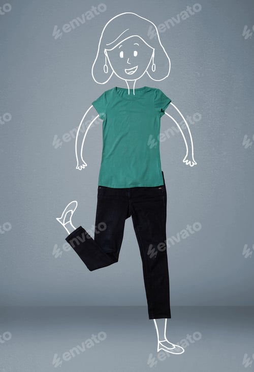 Preview: Colorful Placed Clothes In Different Actions With Woman Drawing