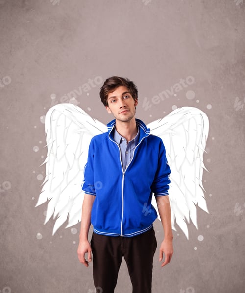 Preview: Cute Person With Angel Illustrated Wings On Grungy Background