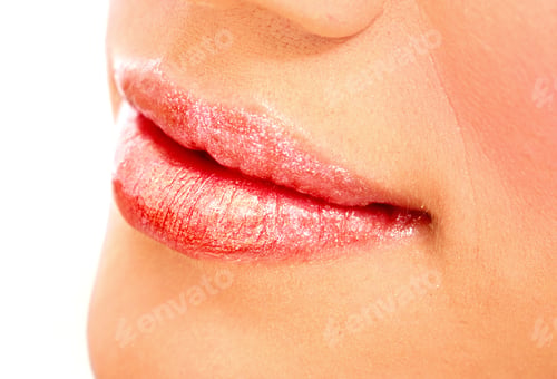 Preview: Beautiful Female Lips With Lipstick Over A White Background