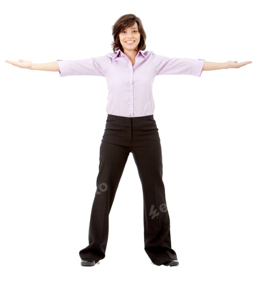 Preview: Business Woman With Opened Arms Isolated Over A White Background