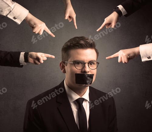 Preview: Multiple Caucasian Hands Pointing At Business Male Employee