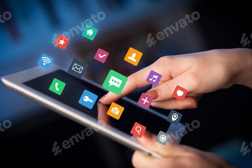 Preview: Female Hands Touching Tablet With Colorful Applications