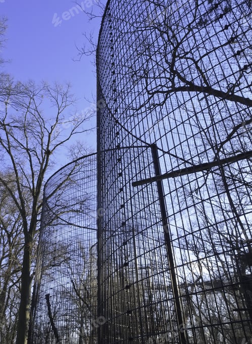 Preview: Tall Aviaries For Raptors At Public Suburban Nature Center In Winter