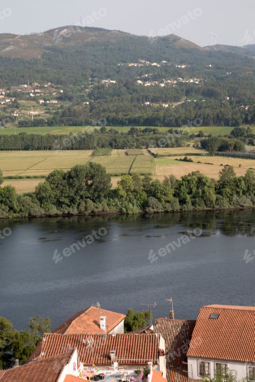 Preview: Village And River Minho Looking To Portugal, Tuy; Galicia; Spain