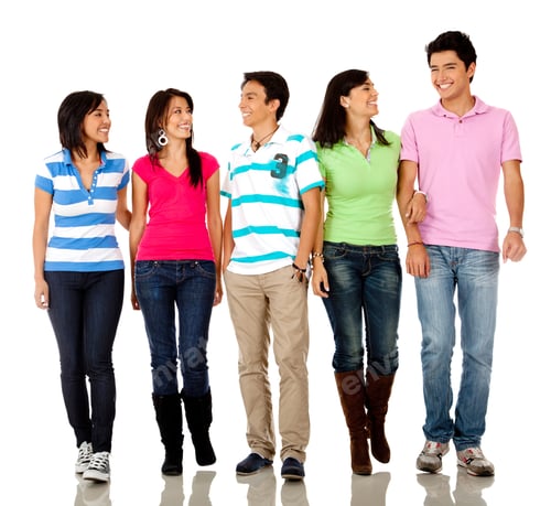 Preview: Casual Group Of People Walking Isolated Over A White Background