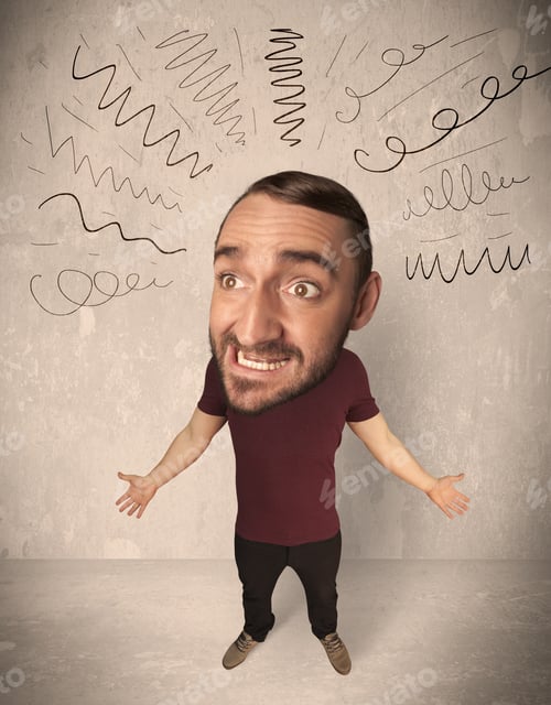 Preview: Funny Guy With Big Head And Drawn Curly Lines Over It