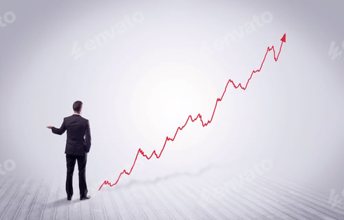 Preview: Elegant Business Person Standing With His Back Looking At Growing Graph Chart In Space Concept