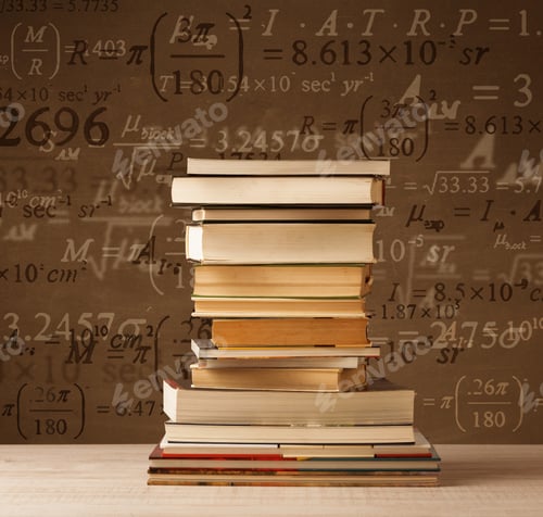 Preview: Books On Vintage Background With Math Formulas Flying Out
