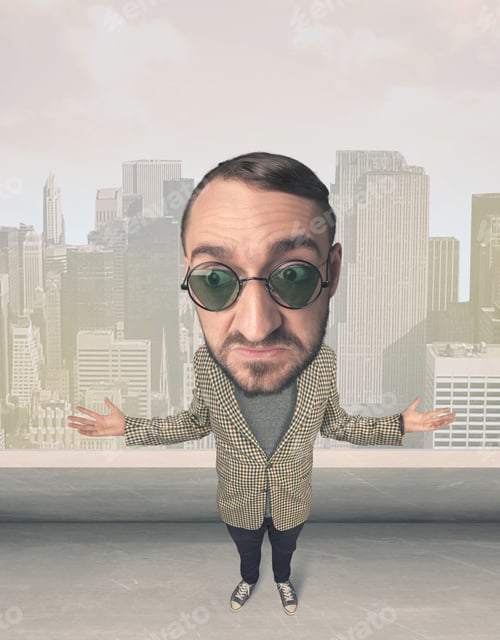 Preview: Funny Guy With Big Head, Cityscape Background