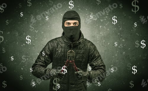 Preview: Money Hungry Thief In Black Clothes And Tolls On His Hand.