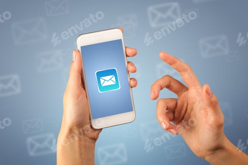 Preview: Female Fingers Touching Smartphone With Mail Icon On It