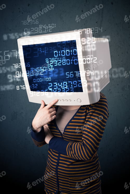 Preview: Human Monitor Pc Calculating Computer Data On A Blue Screen