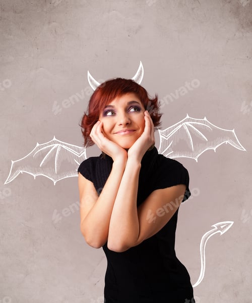 Preview: Young Nasty Girl With Devil Horns And Wings Drawing