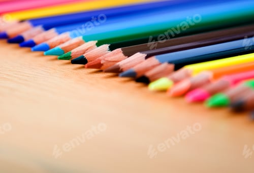 Preview: Color Pencils Over A Wooden Surface In A Perspective Angle 2
