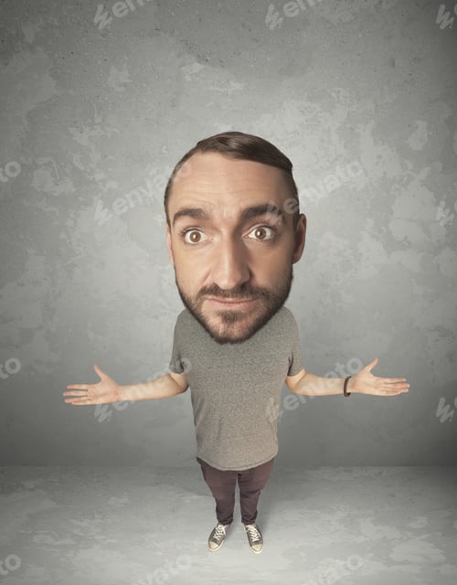 Preview: Funny Person With Big Head On Gray Background
