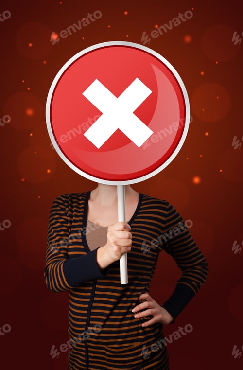Preview: Casual Young Woman Holding Round Red Sign With White Cross