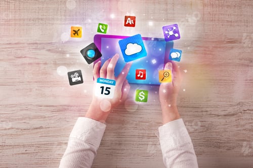 Preview: Caucasian Business Hands Holding And Working On Tablet