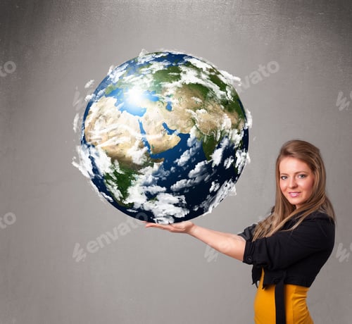 Preview: Pretty Young Girl Holding 3D Planet Earth