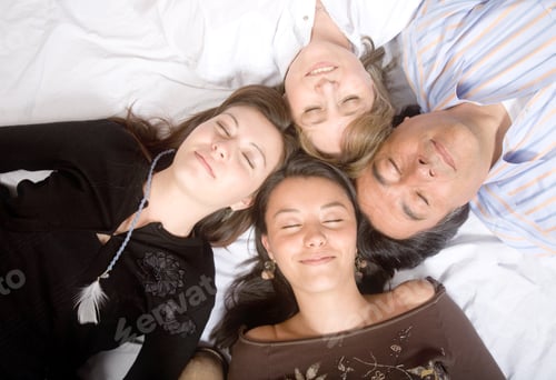 Preview: Family Without Worries - Sleeping Over A White Blanket - Soft Focus