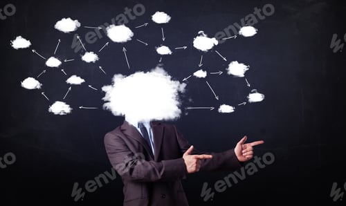 Preview: Business Man With Cloud Network Head On Grungy Background