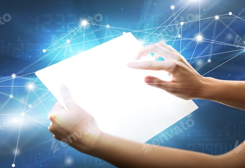 Preview: Young Female Hand Holding A Tablet With Numbers In The Background