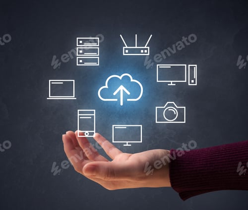 Preview: Cloud And Computing Related Icons Hovering Over Young Hand