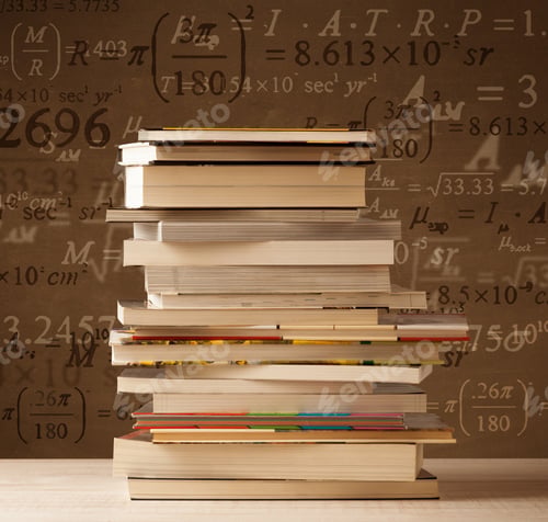 Preview: Books On Vintage Background With Math Formulas Flying Out