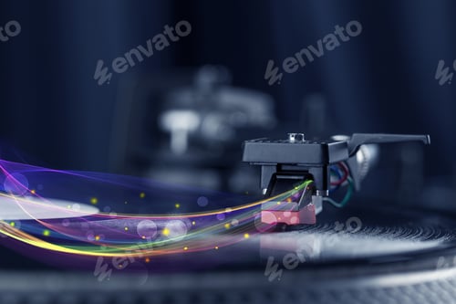 Preview: Turntable Playing Vinyl With Glowing Abstract Lines Concept On Background