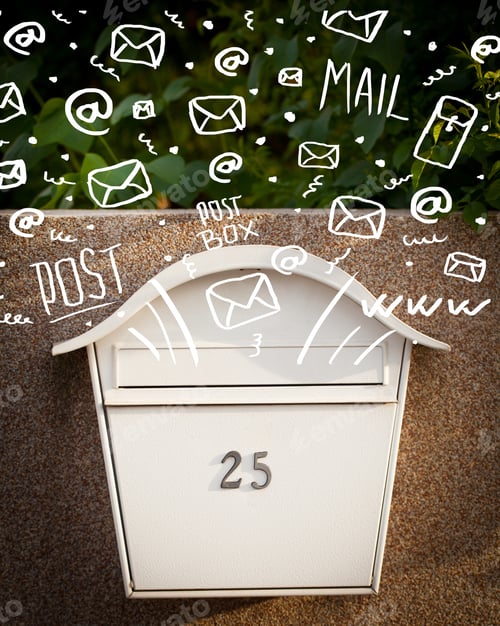 Preview: Postbox With White Hand Drawn Mail Icons