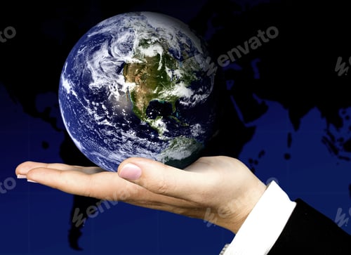Preview: Business Hand Holding A Globe With The World Map In The Background