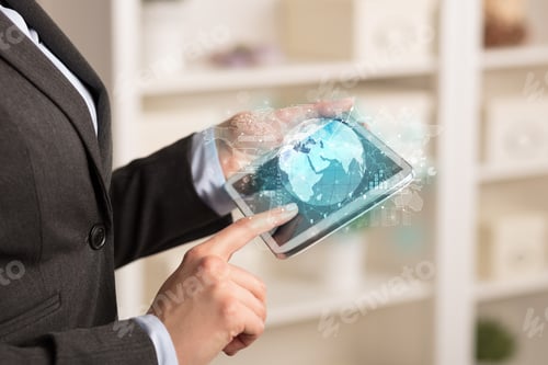 Preview: Working Business Woman With Global Reports And Stock Market Change Concept