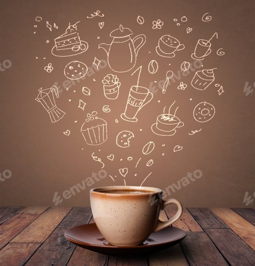 Preview: Steaming Hot Drink Decorated With Doodle Drawings