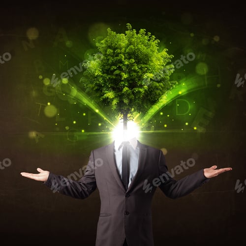 Preview: Man With Green Tree Head Concept On Brown Background