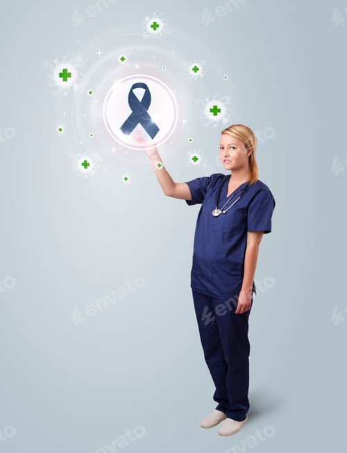 Preview: Young Nurse Standing And Pressing Modern Medical Type Of Buttons