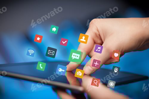 Preview: Female Hands Touching Tablet With Colorful Applications