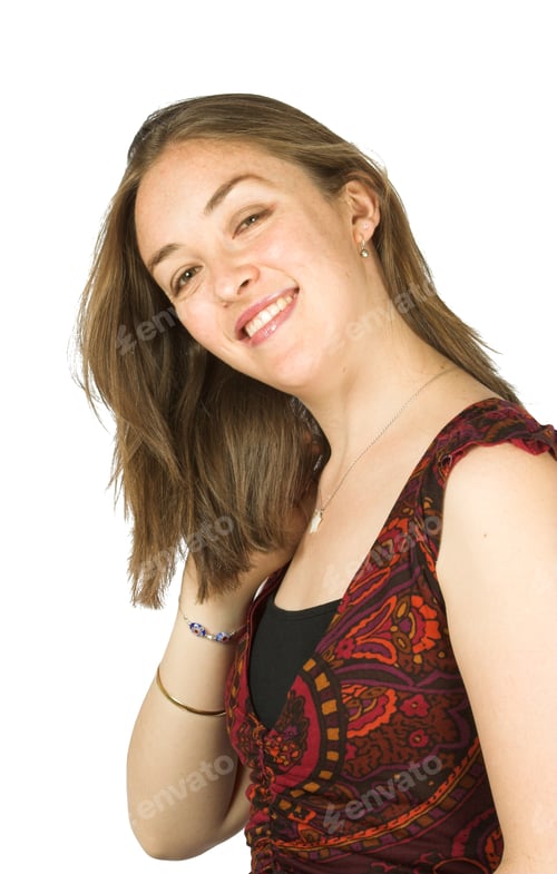 Preview: Beautiful Friendly Smile From A Woman In A Red Dress