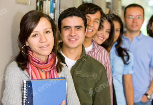 Preview: Friends Or University Students Smiling In A Library