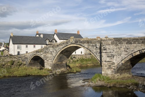 Preview: Stone Bridge And River Conway, Llanrwst, Wales; Uk