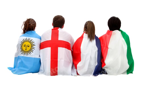 Preview: Football Fans With Flags On Their Backs - Isolated Over A White Background