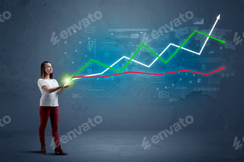 Preview: Caucasian Woman Holding A Stock-Market, Business, Finance Composition