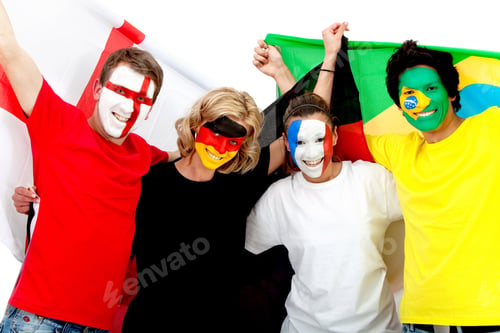 Preview: Football Fans With Flag Painted On Their Faces - Isolated Over A White Background
