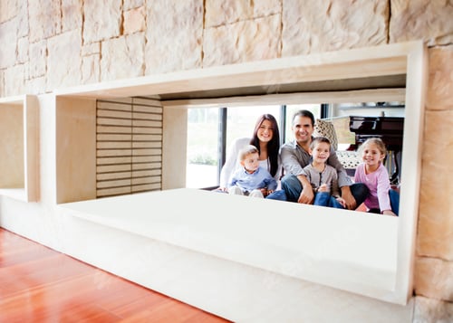 Preview: Portrait Of A Happy Family At Home Smiling